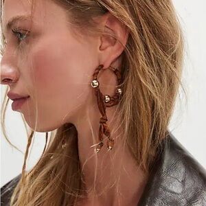 Free People Lingering Love Hoops Earrings Gold Chocolate Women’s Boho NWOT